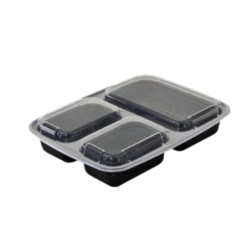 Rectangle Black Microwavable Container 39oz 3-Compt (150/case)